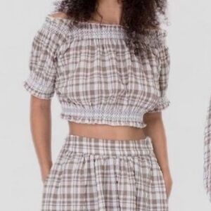 Wray plaid medium crop top beige white